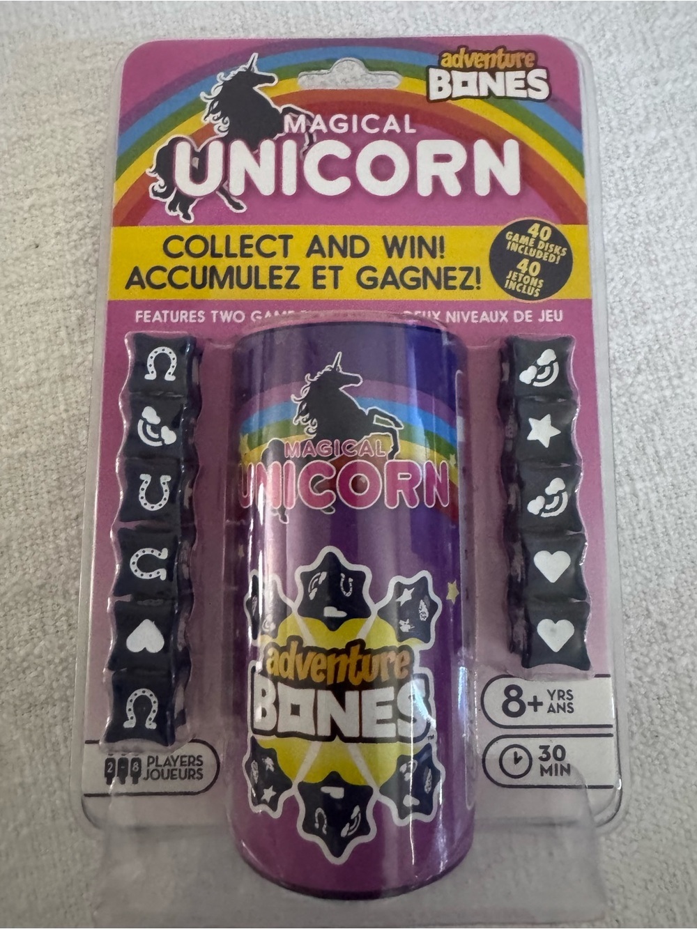 Magical Unicorn Adventure Bones Dice Game w/ Travel Container Family Fun Magic